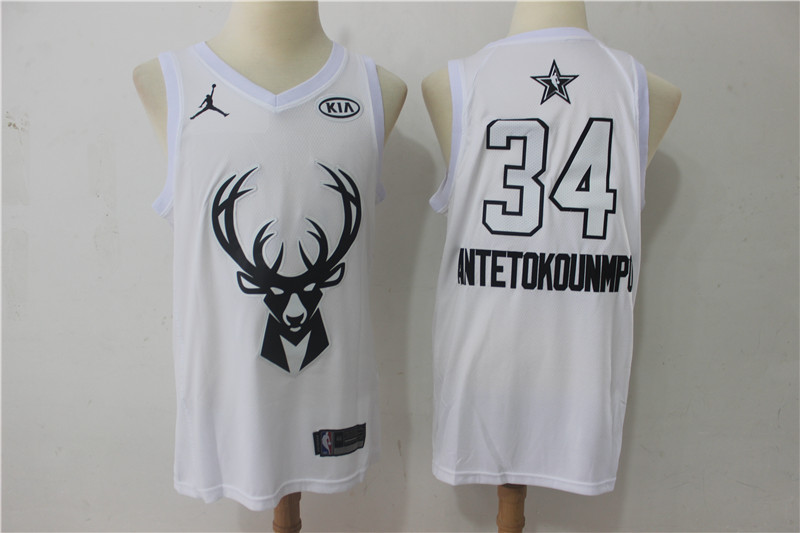 Men Milwaukee Bucks #34 Antetokounmp White 2108 All Stars NBA Jerseys->->NBA Jersey